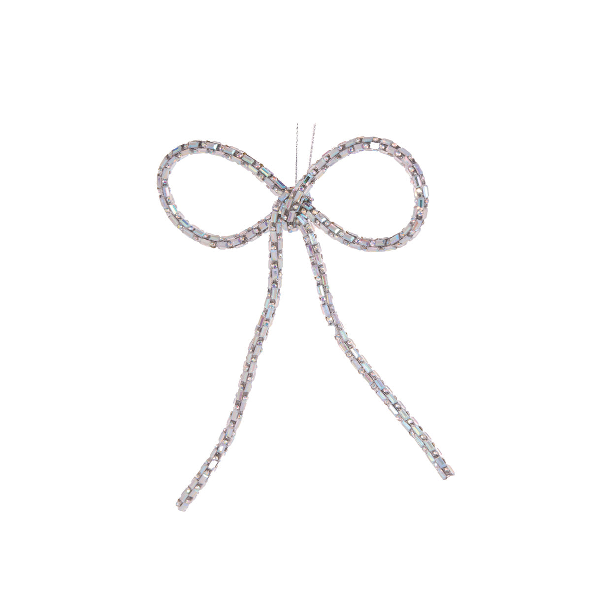 SILVER BEADED BOW ORNAMENT ECL001