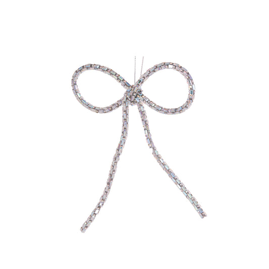 SILVER BEADED BOW ORNAMENT ECL001