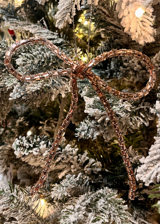 ROSE GOLD BEADED BOW ORNAMENT ECL002