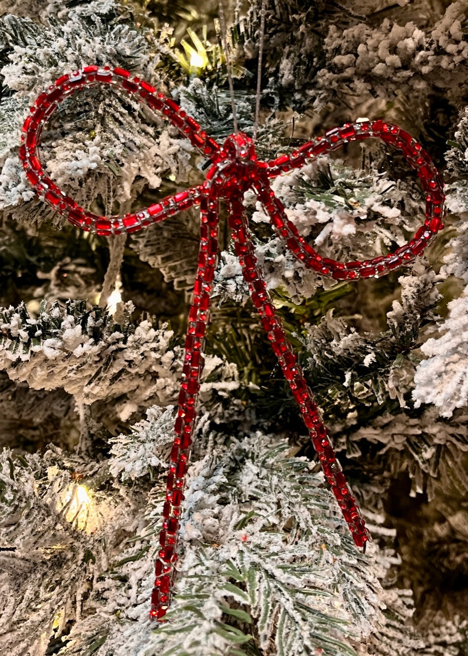 RED BEADED BOW ORNAMENT ECL007