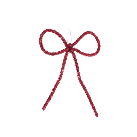 RED BEADED BOW ORNAMENT ECL007