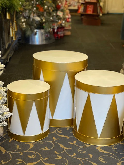 SET/3 GOLD AND WHITE HARLEQUIN DRUMS EXV037 (BULKY ITEM REQUIRES ADDITIONAL POSTAGE)