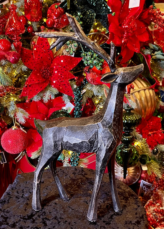 41.5 CM WOOD CARVED STANDING REINDEER EXV079