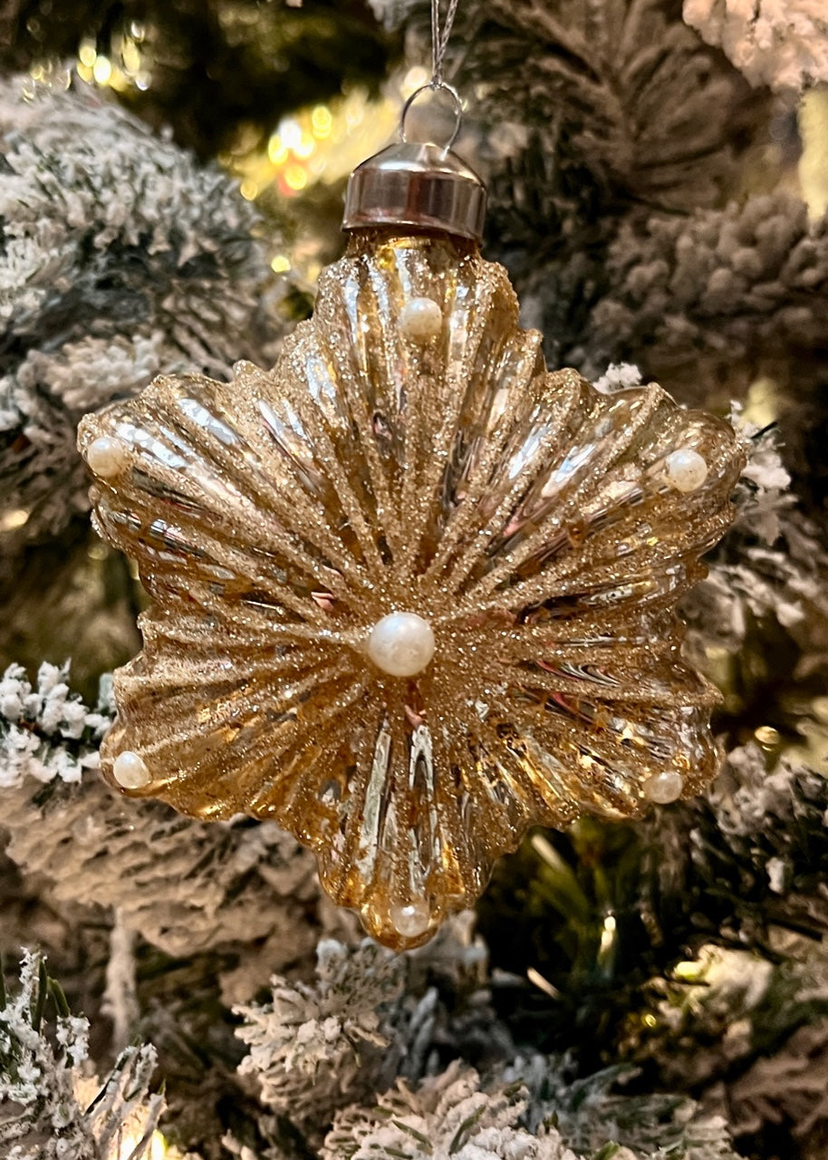 FLOWER IVORY MERCURY GLASS ORNAMENT EXI050B