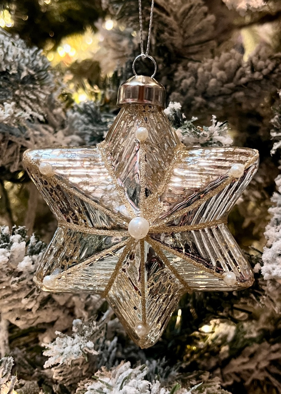 STAR IVORY MERCURY GLASS ORNAMENT ECI050C