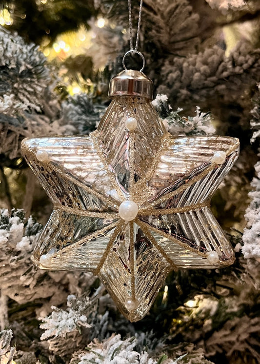 STAR IVORY MERCURY GLASS ORNAMENT ECI050C