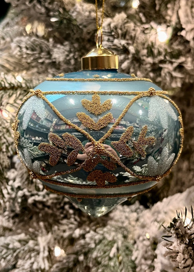 BLUE EMBELLISHED DECO ONION GLASS ORNAMENT ECI144