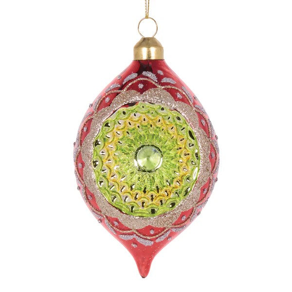 RETRO RED VINTAGE TEARDROP GLASS ORNAEMNT ECI170