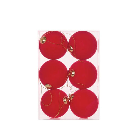 6PK RED FLOCKED BAUBLES EXM026