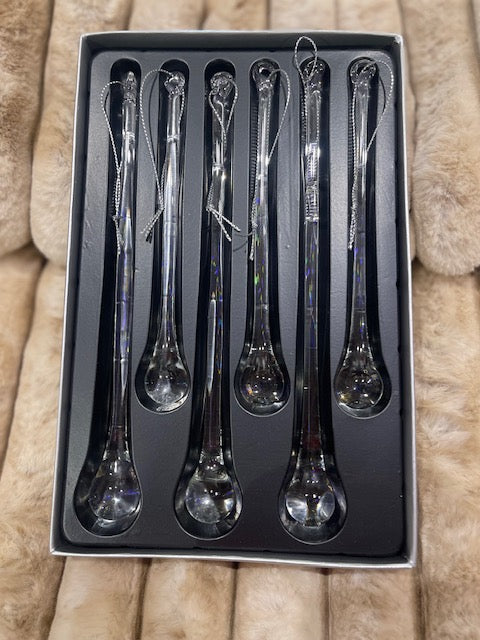 SET OF 6 CLEAR BEADED GLASS ICICLES HANGING ORNAMENT EXR008