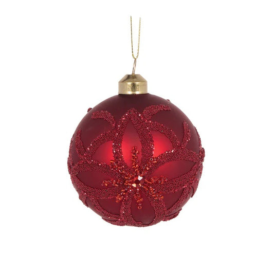 RED EMBELLISHED BEAD GLASS BAUBLE EXR013