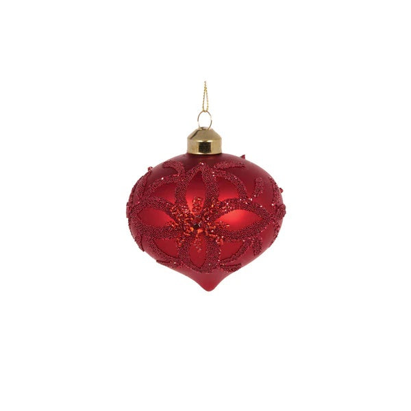 RED EMBELLISHED BEAD ONION GLASS ORNAMENT EXR014