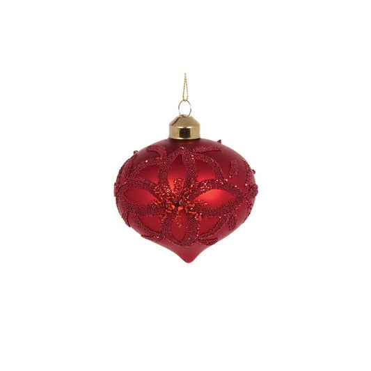 RED EMBELLISHED BEAD ONION GLASS ORNAMENT EXR014