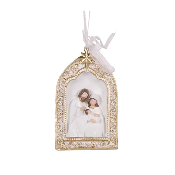 WHITE AND GOLD ARCH NATIVITY HANGING EXJ041