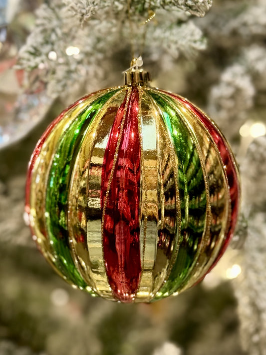 HIGH SHINE GOLD TRADITIONAL STRIPED BAUBLE EXE114