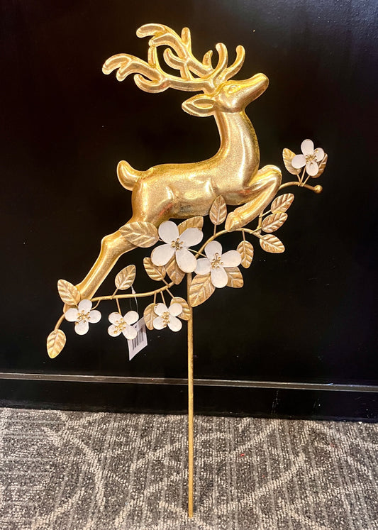 METAL REINDEER COTTON FLOWER TREE TOPPER ECA010