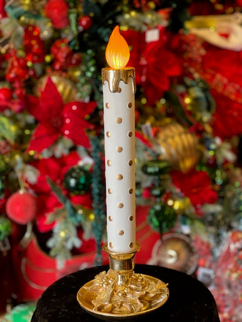 WHITE AND GOLD POLKA DOT CANDLE DECOR ECA091