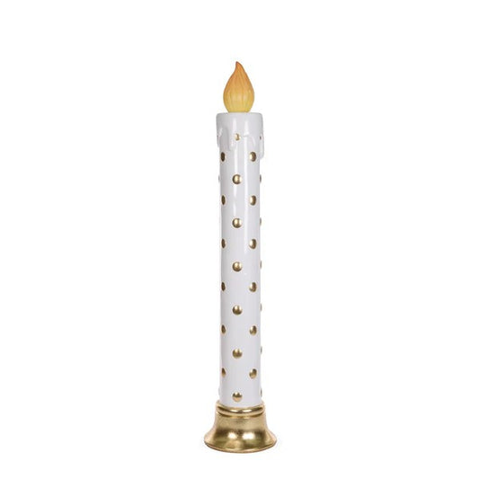 LARGE LED WHITE AND GOLD POLKA DOT CANDLE ECA092 (PICK UP IN STORE ONLY)