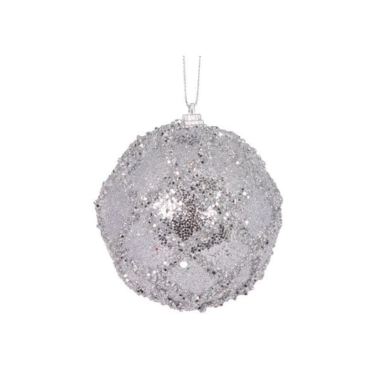 MINI SILVER GLITTERED LATTICE BAUBLE EXZ140