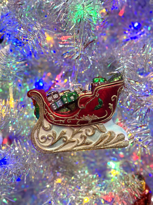 SLEIGH GLASS ORNAMENT FCA157