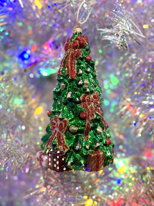 TREE WITH GIFTS GLASS ORNAMENT FCA163