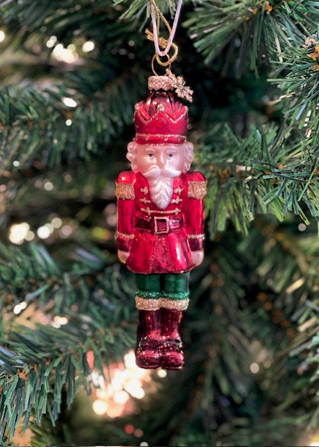 RED JACKET NUTCRACKER GLASS HANGING ORNAMENT FCA165