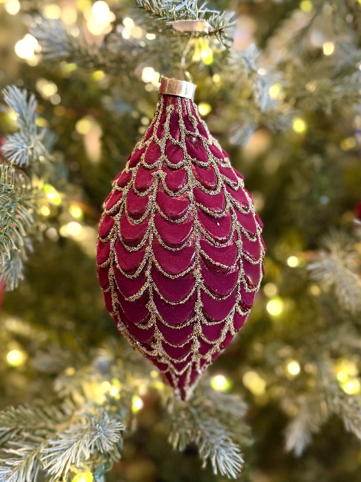 BURGUNDY VELVET DRAPED DROP BAUBLE FCI015