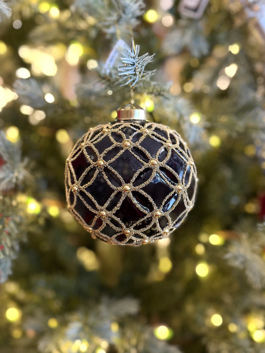 BLACK AND GOLD QUILTED PEARL BAUBLE FCI019
