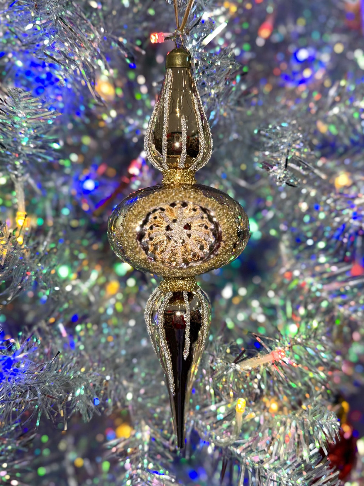 GOLD DIAMOND REFLECTOR FINIAL ORNAMENT FCI026