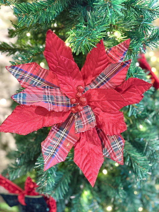 RED GLITTERED TARTAN POINSETTIA FCJ121