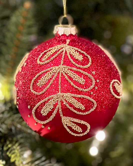 GOLD RED LEAF ROUND HANGING ORNAMENT RAM004