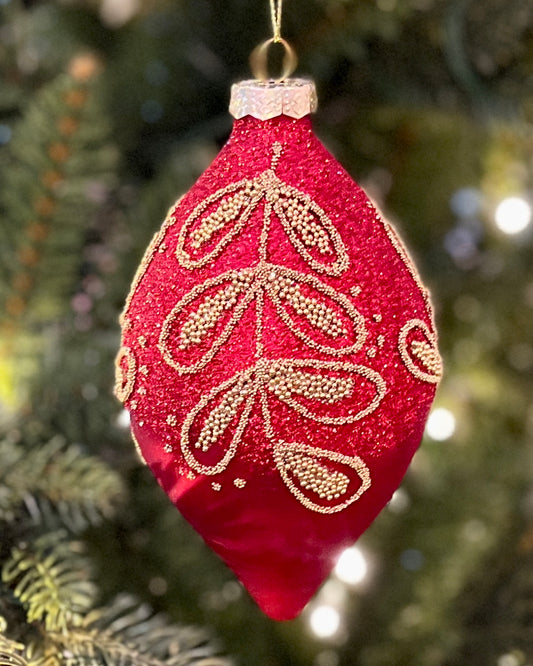 GOLD RED LEAF TEARDROP HANGING ORNAMENT RAM005