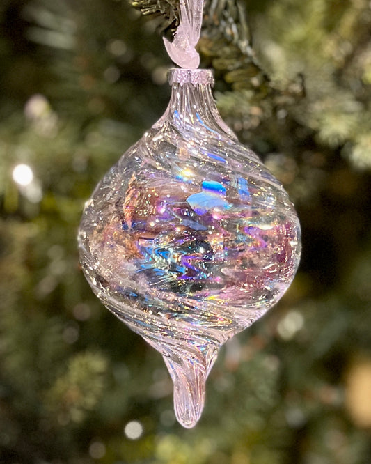 CLEAR IRRIDESCENT TEARDROP  GLASS HANGING ORNAMENT RAM022