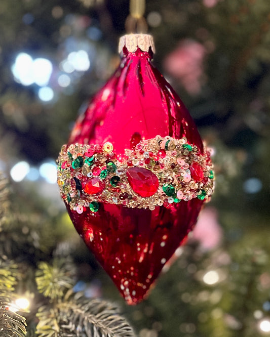 RED GEMS TEARDROP HANGING ORNAMENT RAM149