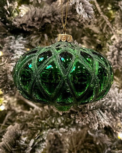 EMERALD GREEN QUILTED ONION GLASS HANGING ORNAMENT RAM156