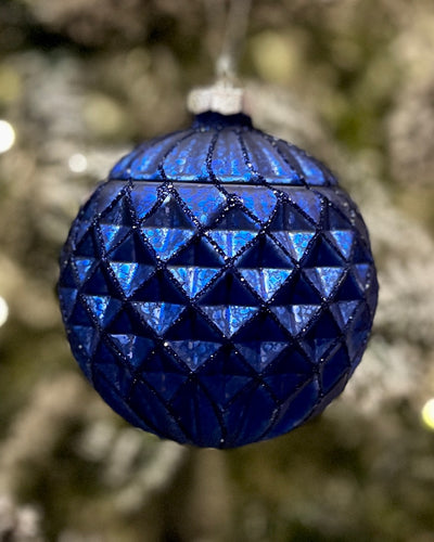 NAVY BLUE HONEYCOMB ROUND GLASS  HANGING ORNAMENT RAM176