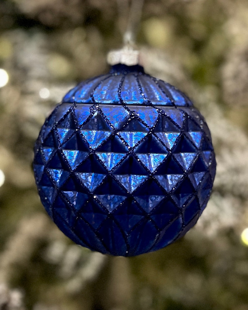 NAVY BLUE HONEYCOMB ROUND GLASS  HANGING ORNAMENT RAM176