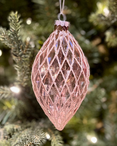 PINK WITH CHAMPAGNE HONEYCOMB TEARDROP GLASS HANGING ORNAMENT RAM191