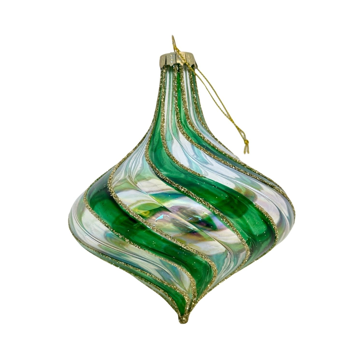 GREEN SWIRL GLASS HANGING ORNAMENT RAM232