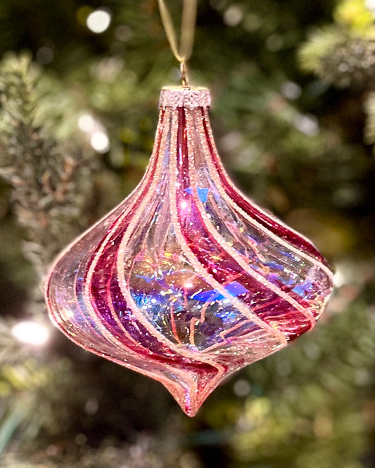 CLEAR PINK SWIRL ONION DROP GLASS HANGING ORNAMENT RAM233