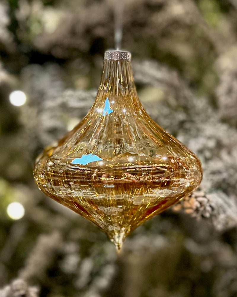 AMBER CLEAR GLASS ONION DROP HANGING ORNAMENT RAM273