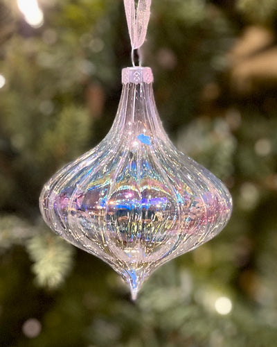 CLEAR IRRIDESCENT GLASS ONION  DROP HANGING ORNAMENT RAM287