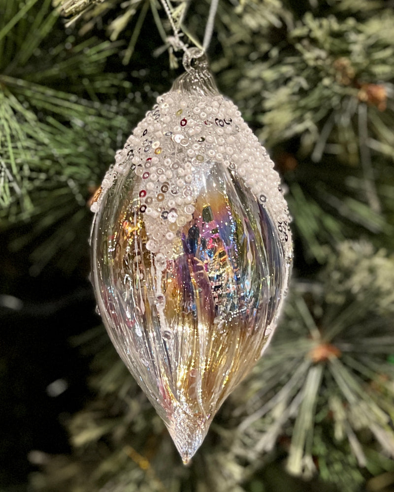 CLEAR DRIP TEAR DROP IRRIDESCENT GLASS ORNAMENT RAM328