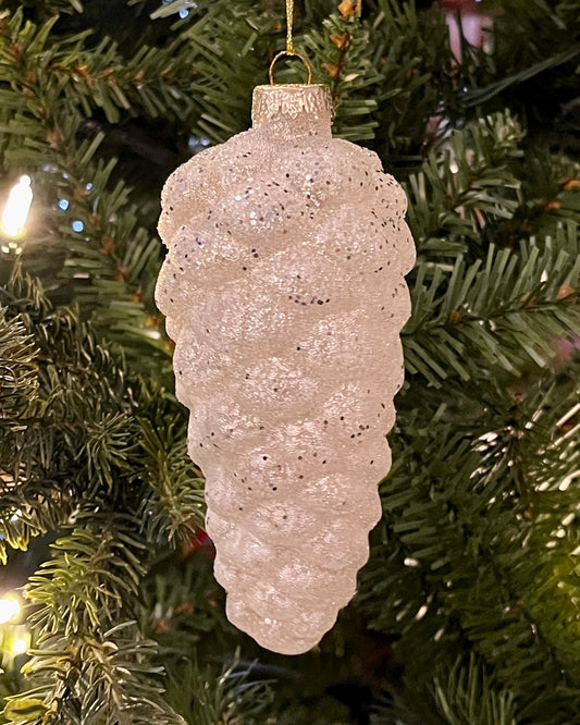 IVORY GLASS PINECONE ORNAMENT RAM368