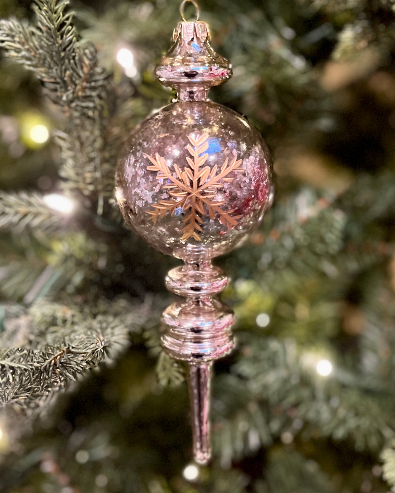 SILVER MERCURY FINISH WITH GOLD SNOWFLAKE GLASS FINIAL HANGING ORNAMENT RAM441