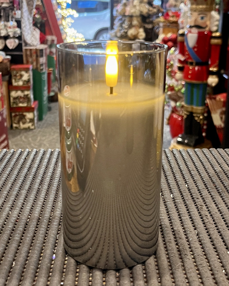 LARGE SMOKE GLASS LED PILLAR CANDLE RGR018