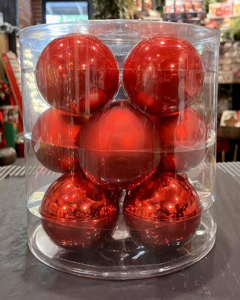 12 PACK RED GLASS BALLS RHAN003