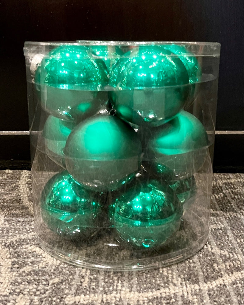 12 PACK GREEN GLASS BALLS RHAN007