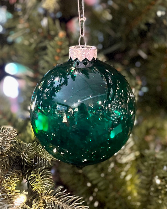 TRANSPARENT GREEN ROUND GLASS ORNAMENT RHAN016