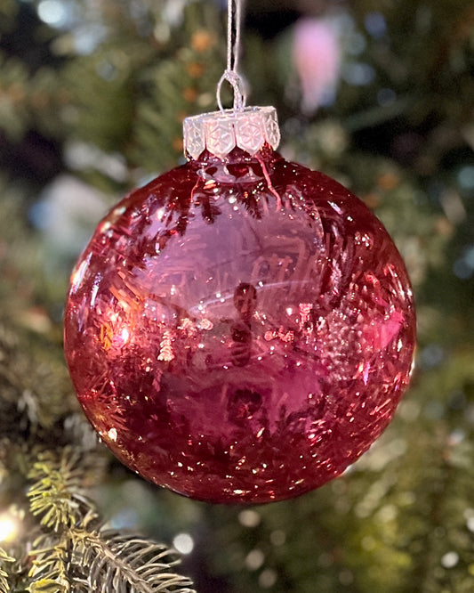 TRANSPARENT ROSE ROUND GLASS ORNAMENT RHAN025